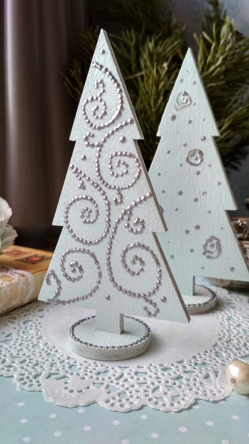 Wooden christmas tree Mini christmas tree Tabletop blue Etsy