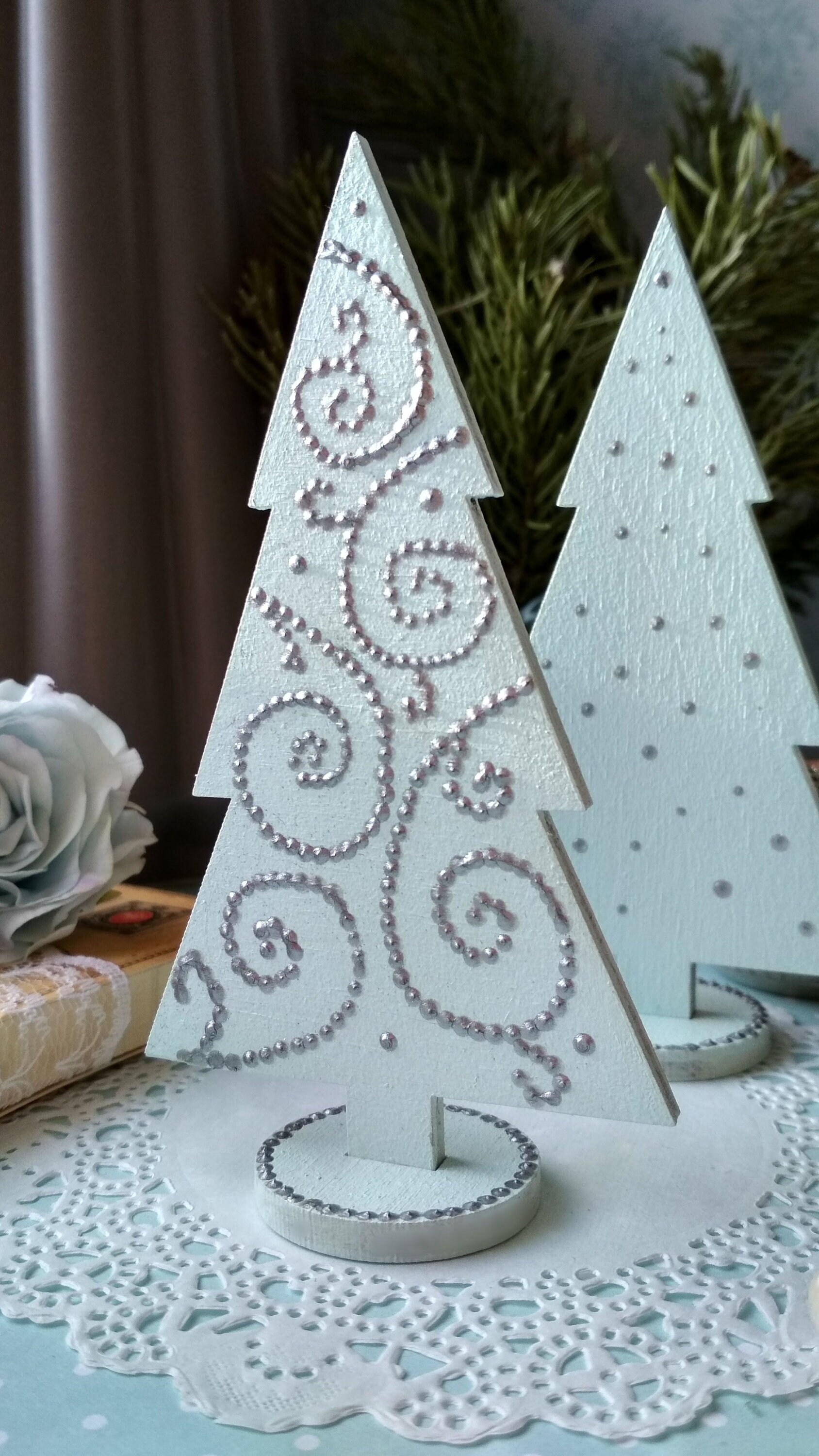 Wooden christmas tree Mini christmas tree Tabletop blue Etsy