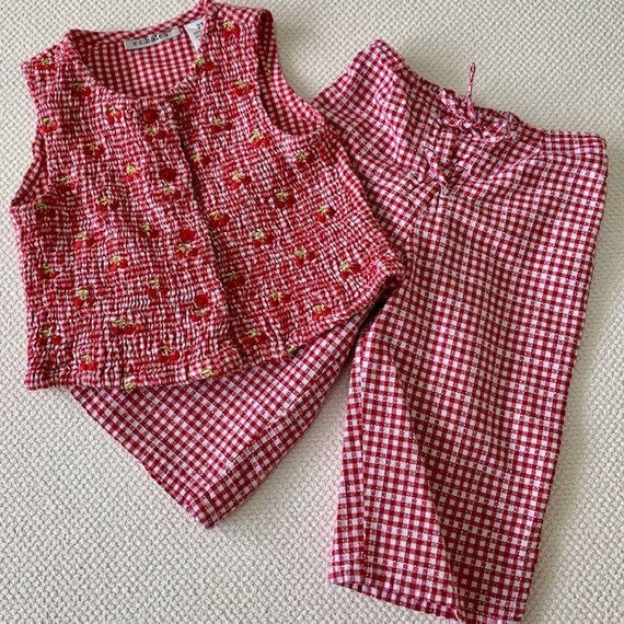 2 Pc Set Toddler Girls Red/White Gingham TOP & PAN