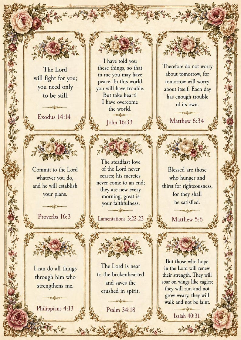 Victorian Style Bible Verse Cards, 45 Scripture Prints for Study ...