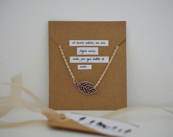 Necklace with leaf, "Pastures that meets Thoreau"