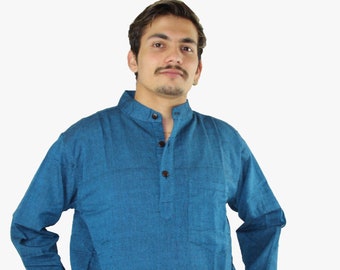 Einfaches Fair Trade Baumwolle Langarm Shirt - Unisex Baumwolle Kurta - Traditionelles ethnisches Design aus Nepal - Bequeme Tunika - Größe S bis XXl