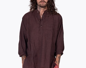 Simple Fair Trade Cotton Long Sleeve Shirt - Unisex Cotton Kurtha - Traditional Ethnic Design From Nepal - Comfortable Tunic Saresh