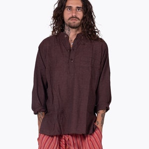 Simple Fair Trade Cotton Long Sleeve Shirt - Unisex Cotton Kurtha - Traditional Ethnic Design From Nepal - Comfortable Tunic Saresh