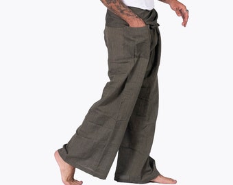 Pantalon pêcheur thaïlandais 100 % coton fabriqué à la main - hommes et femmes amples - Pantalon Khadi - Pantalon pêcheur de style bohème hippie - Fabriqué au Népal