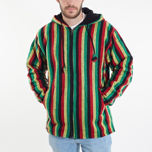 Veste rastafari - Veste en coton épais aux couleurs rasta - Matériau unique et durable - Vestes hippie faites main de manière éthique chez Hima Originals.