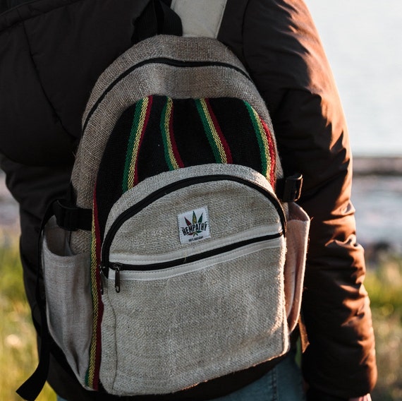 Sac à Dos Fait Main En Chanvre Et Coton - Écologique, Durable, Couleur Rouge Et Bleu, Fait Au Népal