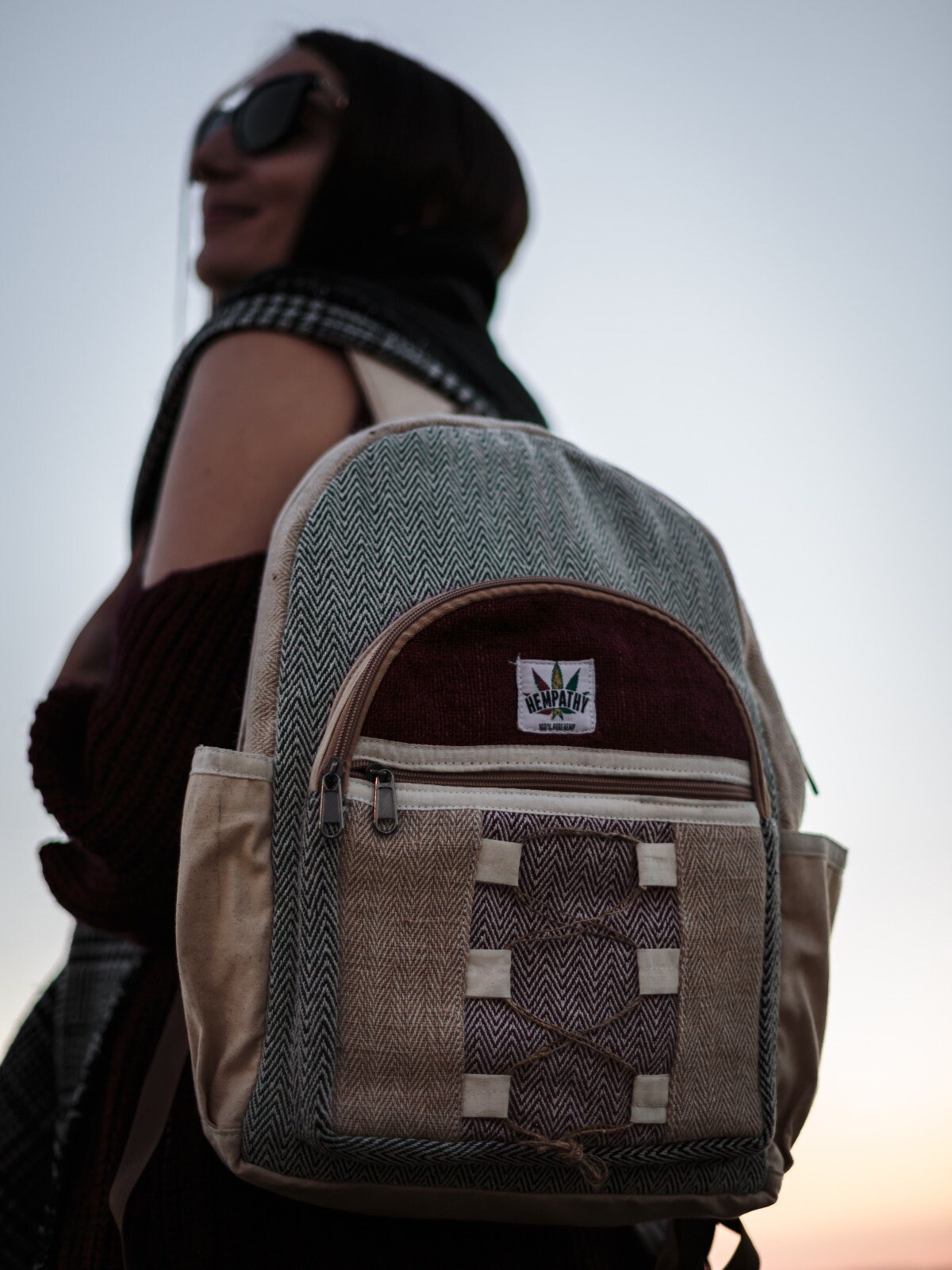 Unique 100% Himalaya Hemp Backpack Hippie Backpack w/Laptop Sleeve Mushroom Print Hemp Mini Backpack - Nepalese Handmade Bag  main image 3