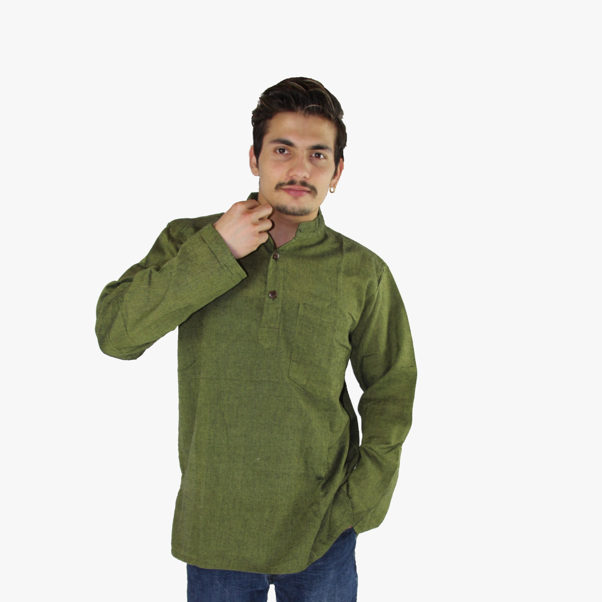 Khaki Green Casual Kurta Shirt Unisex Cotton Kurta - Etsy