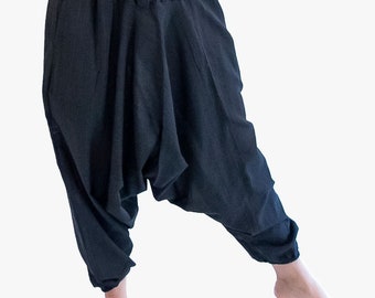 Black Harem Pants - Traditional Yoga Pants Design From Nepal - Ethically Handmade Hippie Bohemian Style Genie Pants