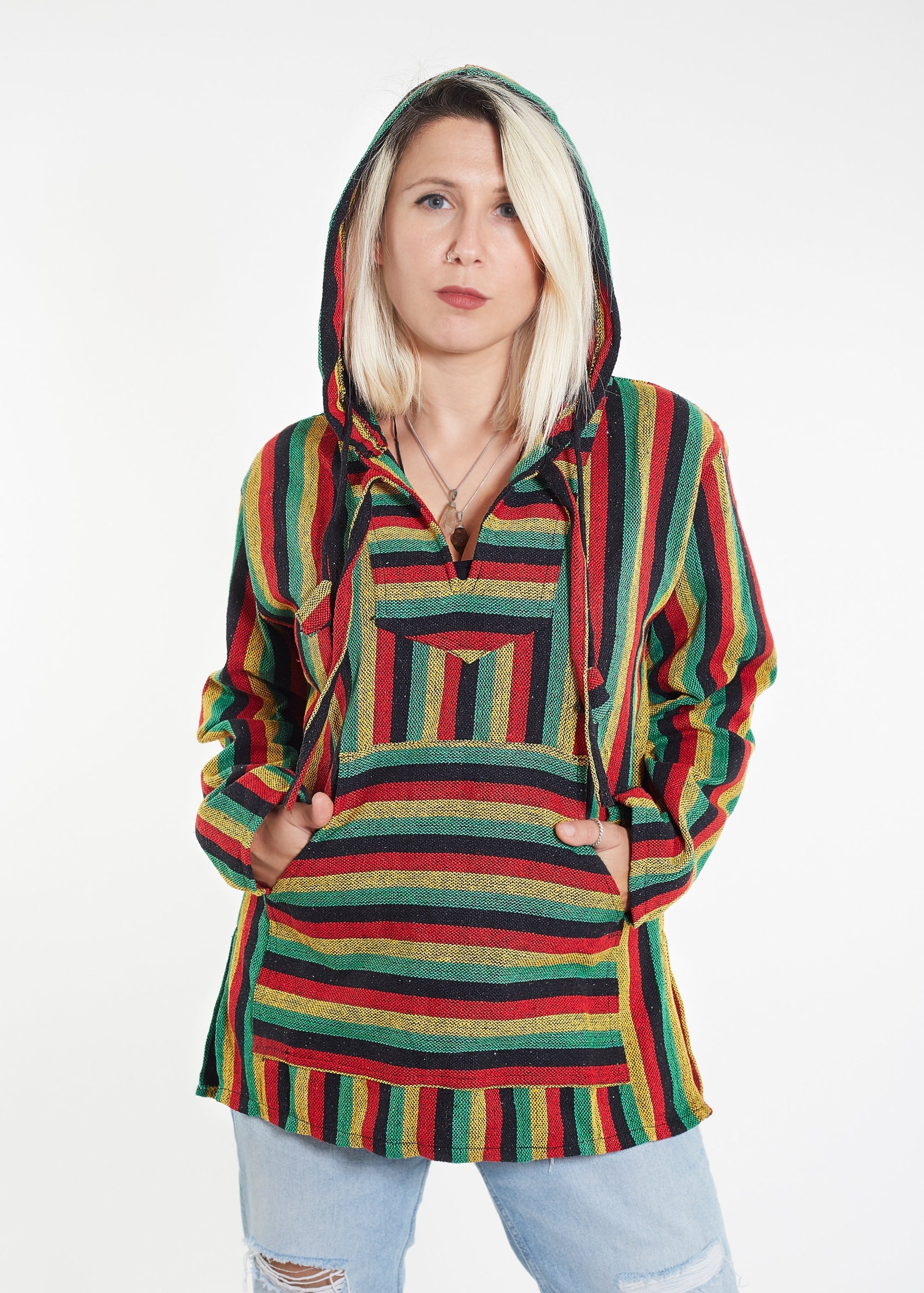 Rasta Color Baja Hoodie Traditional Nepalese Gheri Cotton Etsy