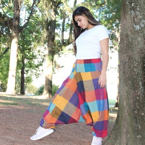 Multi Color Pants Baggy Harem - Super Comfortable! Comfortable Loose Fit Cotton Yoga Pants!!! - Ethically Handmade Hippie Bohemian Style