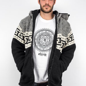 Handmade Woolen Jacket - 100% wool jacket- Ethnic Hippie Wool Jacket - Handmade in Nepal - Black and White Wool Coat