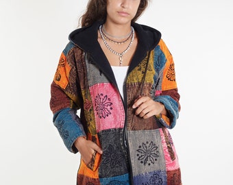 Giacca invernale unisex con stampa a blocchi e patchwork Giacca