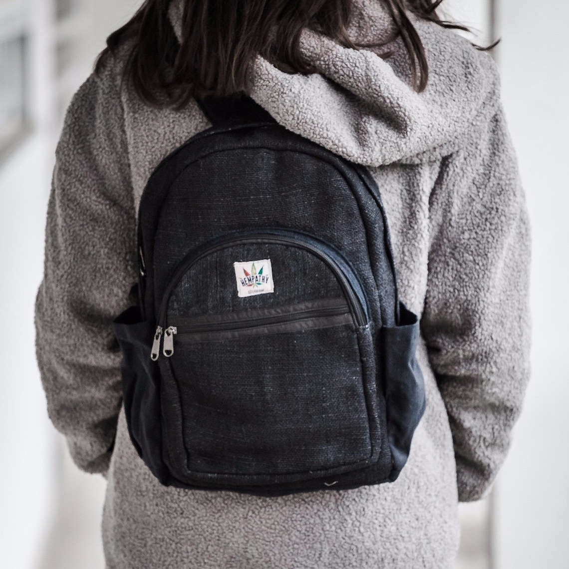 Black Hemp Backpack Organic EcoFriendly Hemp Backpack Etsy