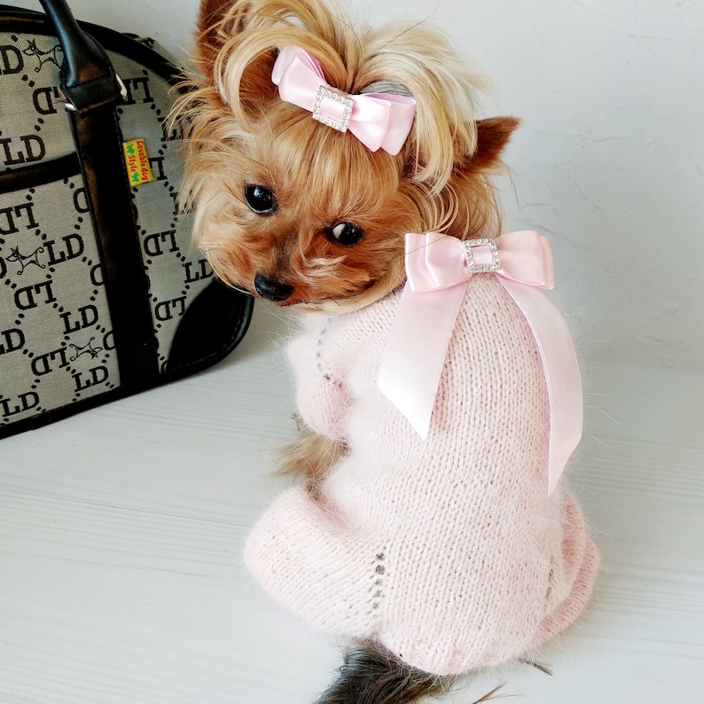 Knit Dog Jumpsuit with bow Dog Jumpsuit Costume Small Dog Etsy