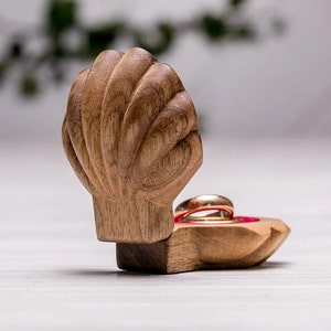 Proposal Seashell Ring Box - Customized Wooden Wedding Ring Box - Personalized Engagement Shell