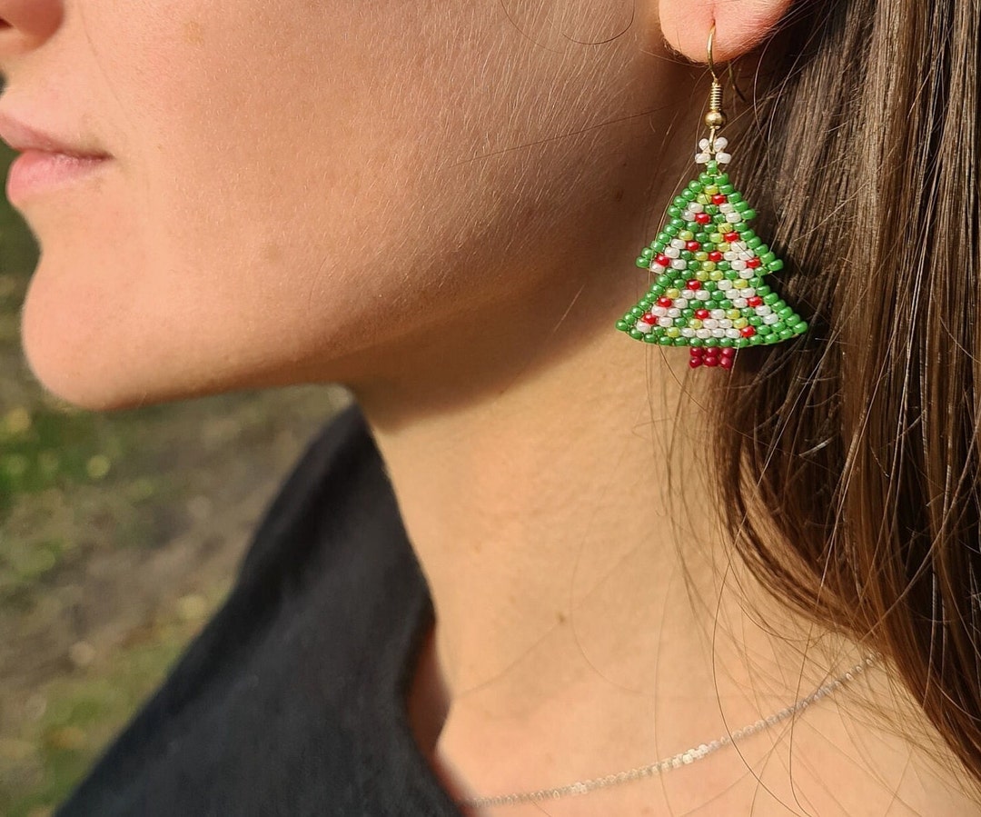 Bunte Perlen Weihnachtsbaum Ohrringe Wunderliche festliche Etsy.de