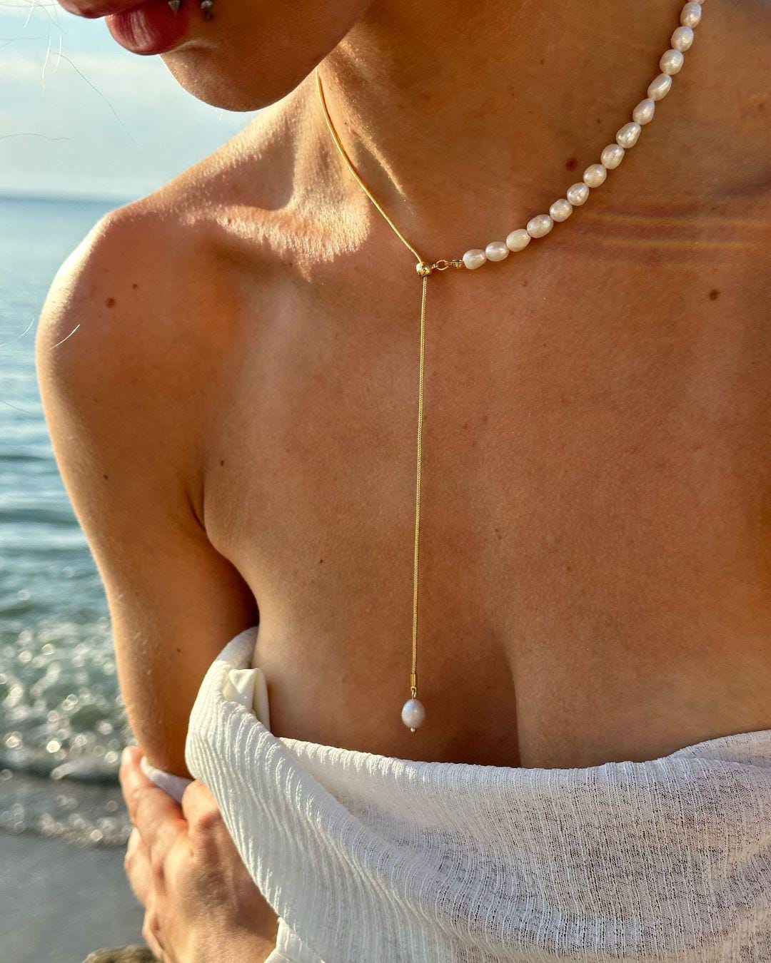 Asymmetrical Perl Choker Necklace - Freshwater Pearl Necklace -  Natural Pearl Jewelry -  Bridesmaid Necklace - Daily Pearl Necklace