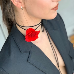 Real Red Rose Choker- Flower Choker Handmade - Bridesmaid Necklace-Real Rose Jewelry- Girlfriend Gift