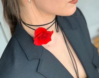 Real Red Rose Choker- Flower Choker Handmade - Bridesmaid Necklace-Real Rose Jewelry- Girlfriend Gift