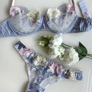 Hekbaep Lingerie in pizzo da donna con ferretto reggiseno a fiori in pizzo, sfoderato, sfoderato