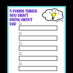 Fathers Day Printable | Family Games | Activities For Kids | Family Gift Ideas | Activity Game |Fun Activity Game For Fathers Day, Birthday