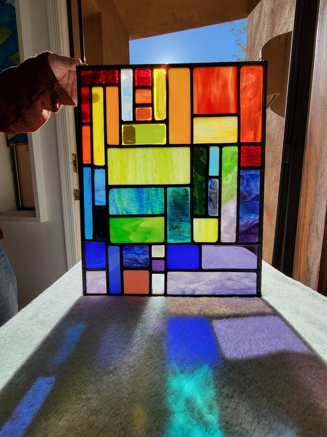 Geometric Stained Glass Panel Etsy