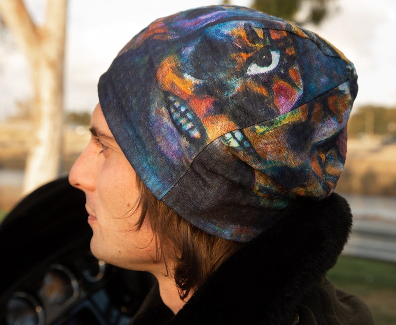 Skulls & Peace Bird Reversible Cotton Beanie image 3