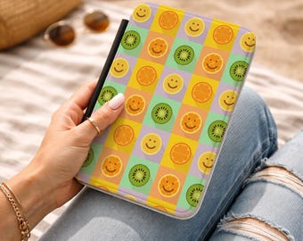 Funda para Kindle con carita sonriente / Funda colorida con estampado de frutas a cuadros para Kindle Paperwhite, funda divertida para lectores.