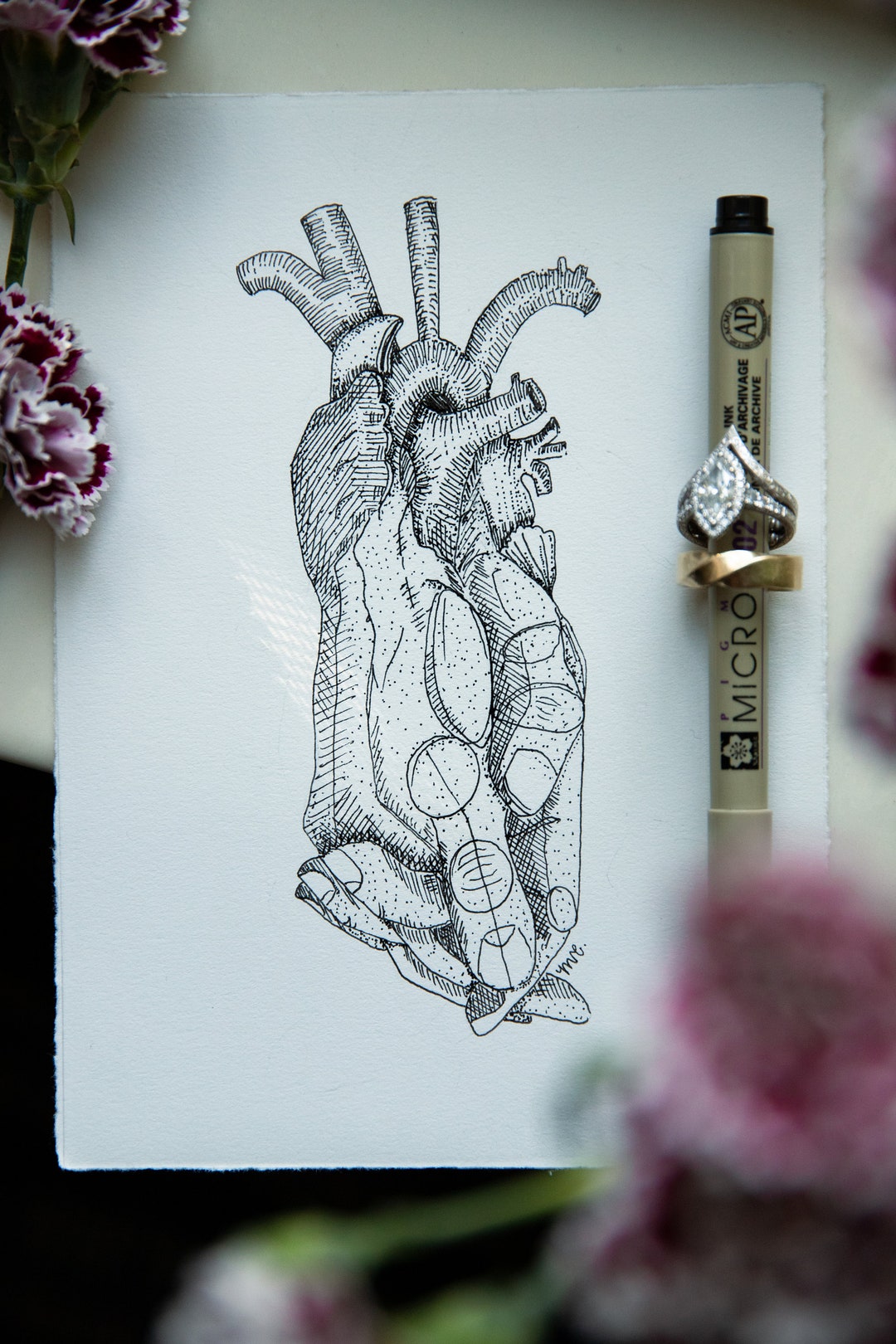 Heart and Hand Drawing//pen//anatomical Heart//sketch//wall PRINT - Etsy