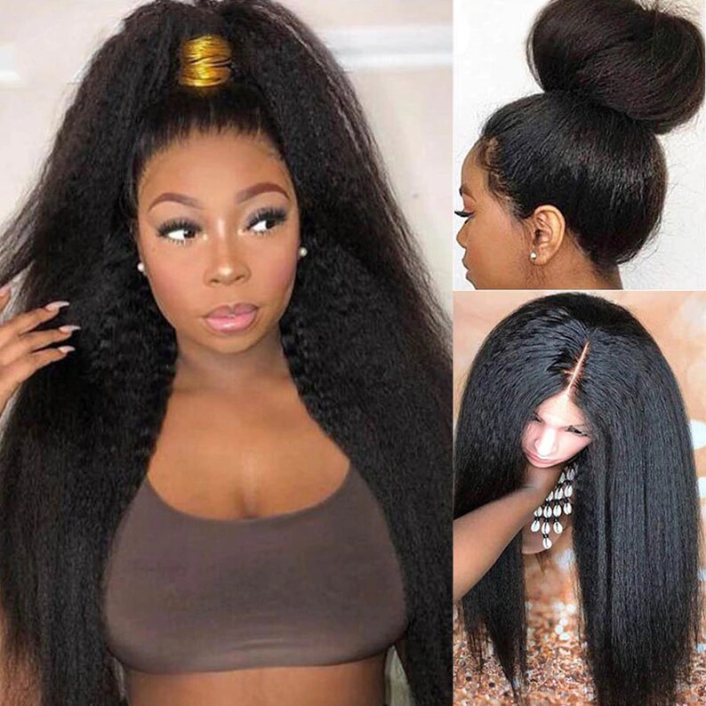 Kinky Straight Wig 134 Lace Front Human Hair Wigs Preplucked Etsy