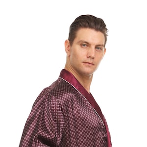 Bata De Satén De Seda Para Hombre - Cuadros Borgoña
