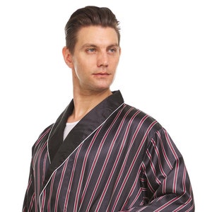 Bata de satén de seda para hombre - Negro - Burdeos - Raya blanca