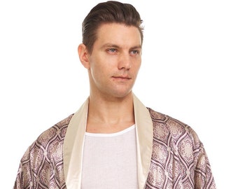 Mens Silk Satin Robe - Gold Diamond ( Hand Made )