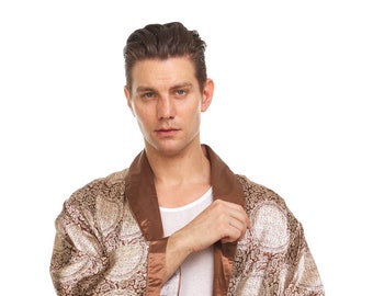 Mens Silk Satin Robe - Coffee Auspy  (Hand Made )