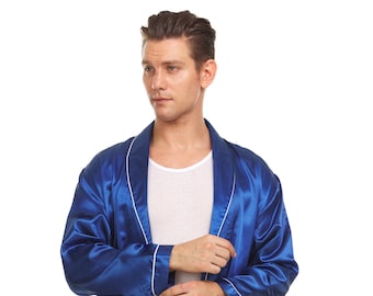 Mens Silk Satin Robe - Blue