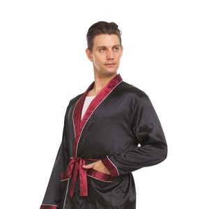 Bata De Satén De Seda Para Hombre - Negro / Borgoña