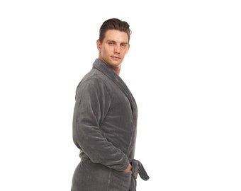 Bathrobe - Coral Fleece Shawl Collar - GREY