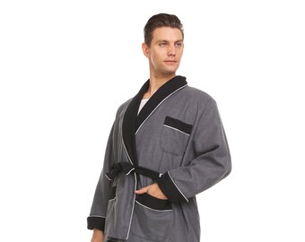 Mens Smoking Jacket  Wool - Grey / Black   ( Hand Made )