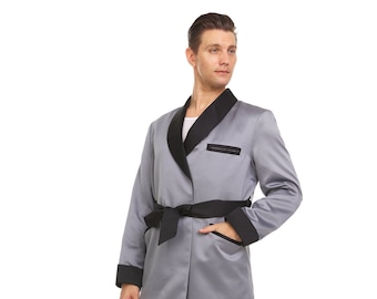 Mens Silk Satin Smoking Jacket  Silver