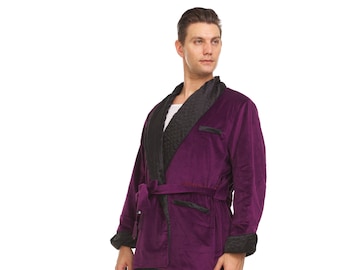 Mens Velvet Smoking Jacket Merlot Shell & Black  Collar