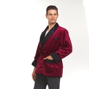 Mens Velvet Smoking Jacket Burgundy / Black Hand Made image 1