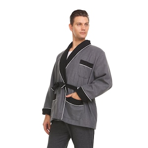 Chaqueta de fumar para hombre de lana - gris / negro (hecho a mano)