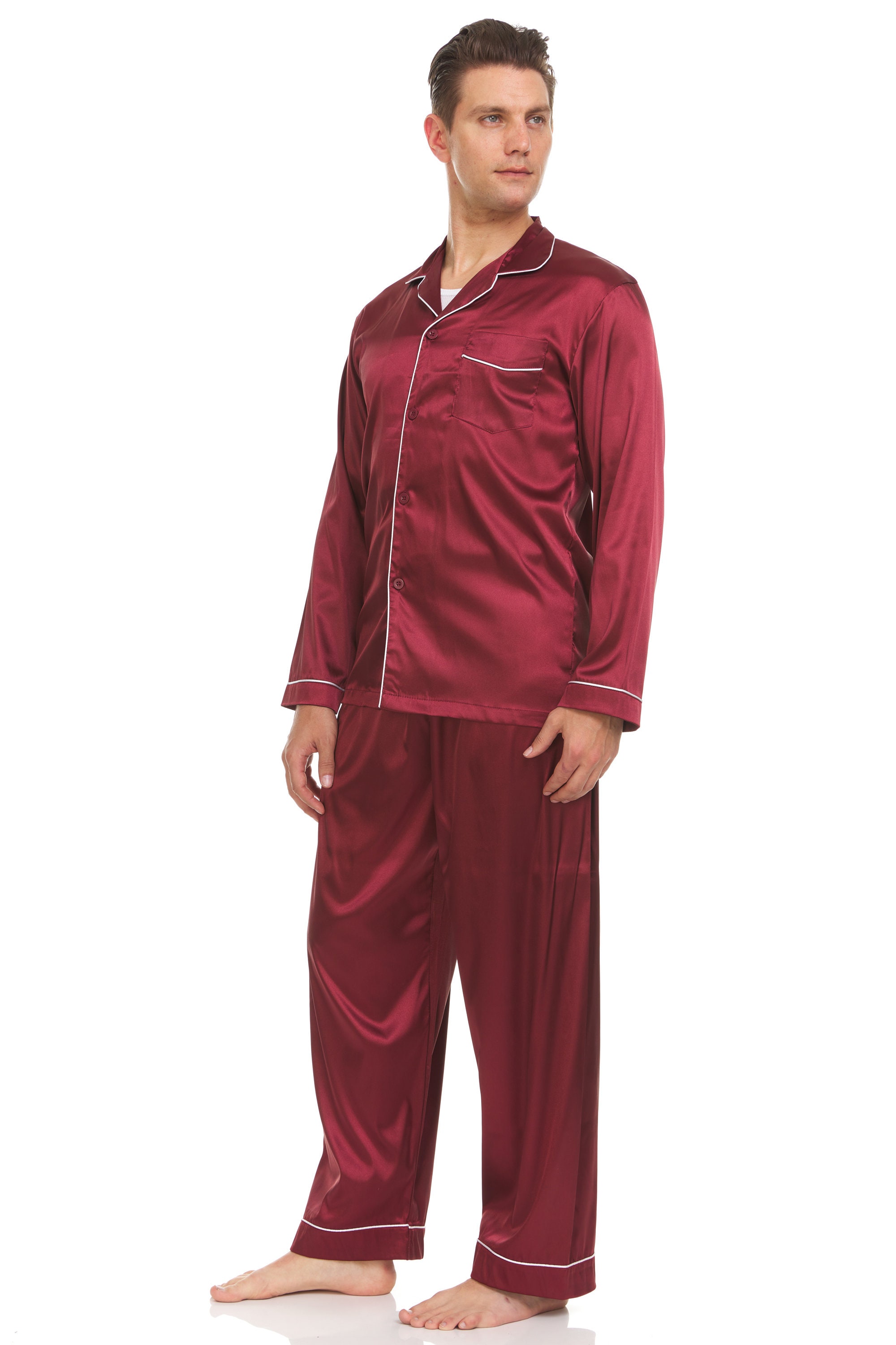 Burgundy silk pajamas hotsell