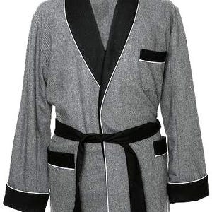 Smoking Jacket Contrast Grey Black With white piping Hand Made