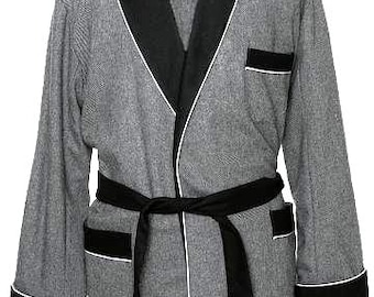 Smoking Jacket Contrast Grey Black With white piping Hand Made