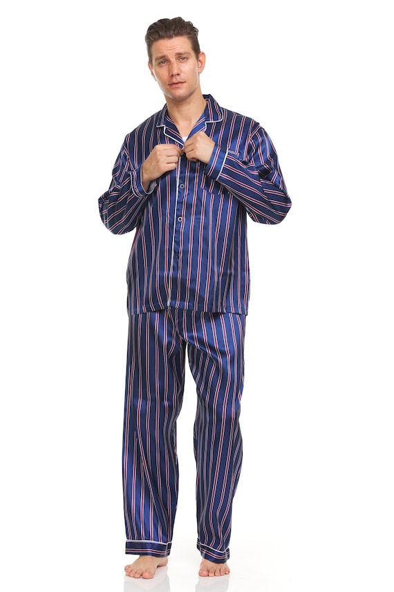 Mens Silk Satin Pajamas PJ Set Top and Bottom Royal Blue Burgundy
