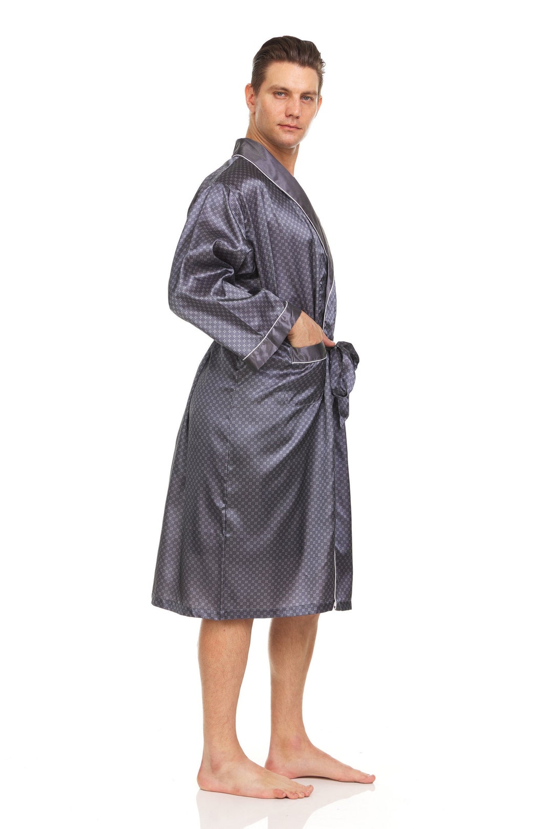 Checker Robe Mens Silk Satin Robe - Grey Checker - Etsy