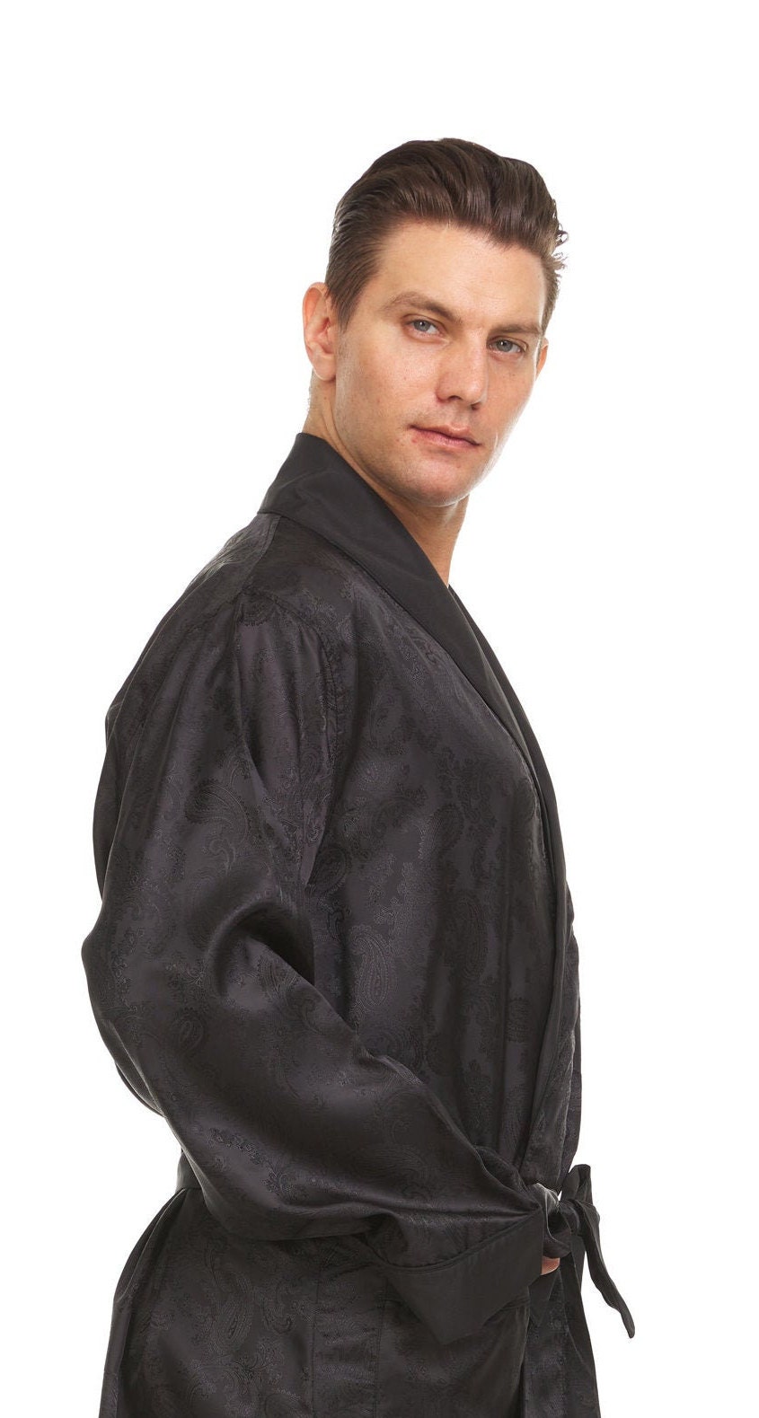 Heavyweight Robe Mens Silk Satin Robe -HEAVYWEIGHT - Fully Lined - Solid Black / Blue ...